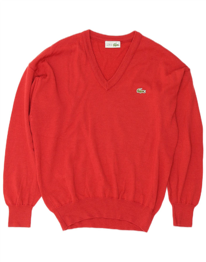 Lacoste Herren-Pullover mit V-Ausschnitt, Größe 4, mittelrote Schurwolle