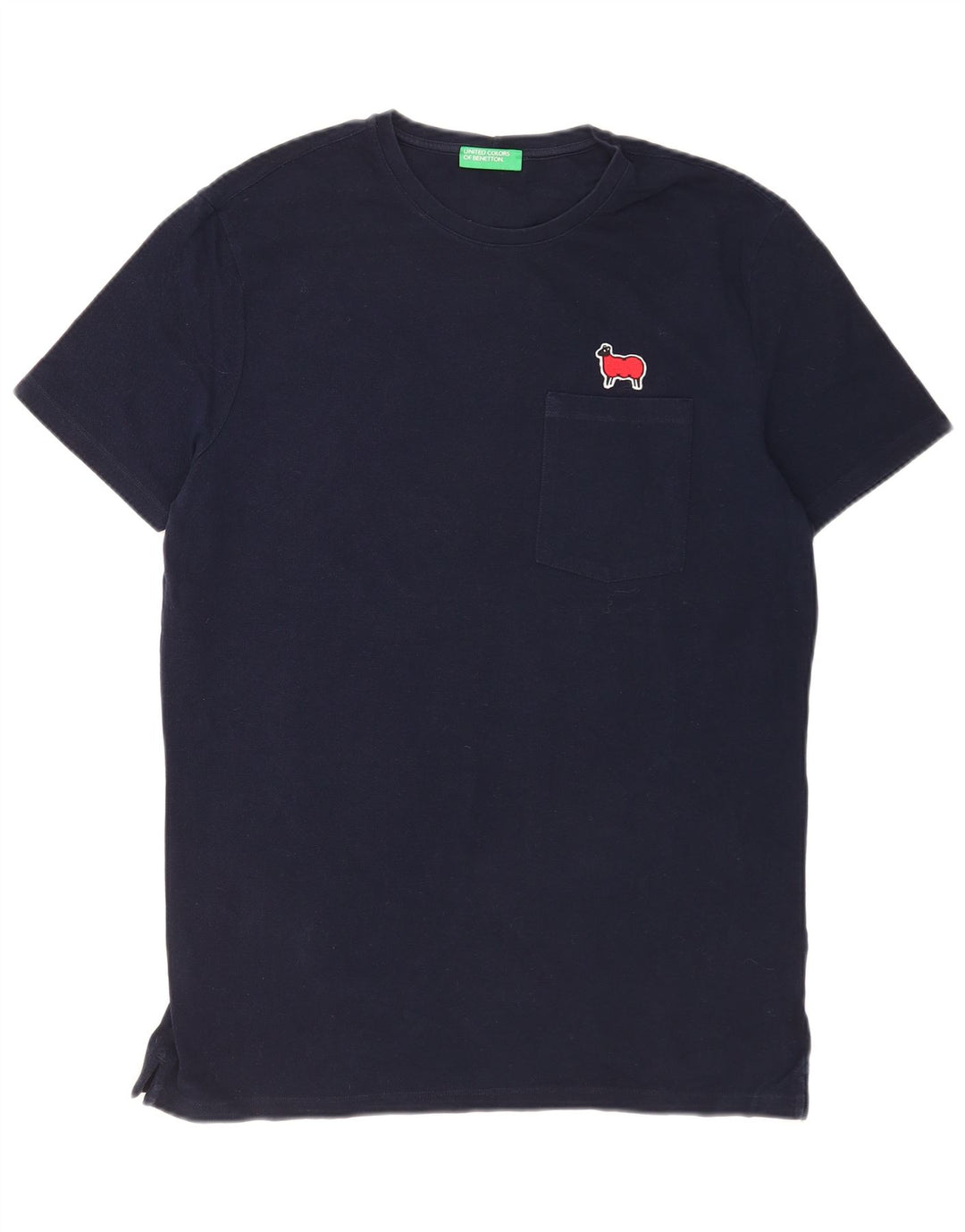 Benetton Herren T-Shirt Top Large Marineblau Baumwolle