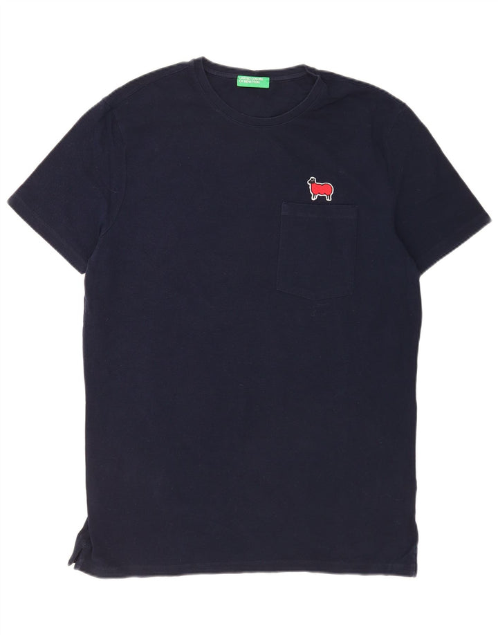 Benetton Herren T-Shirt Top Large Marineblau Baumwolle