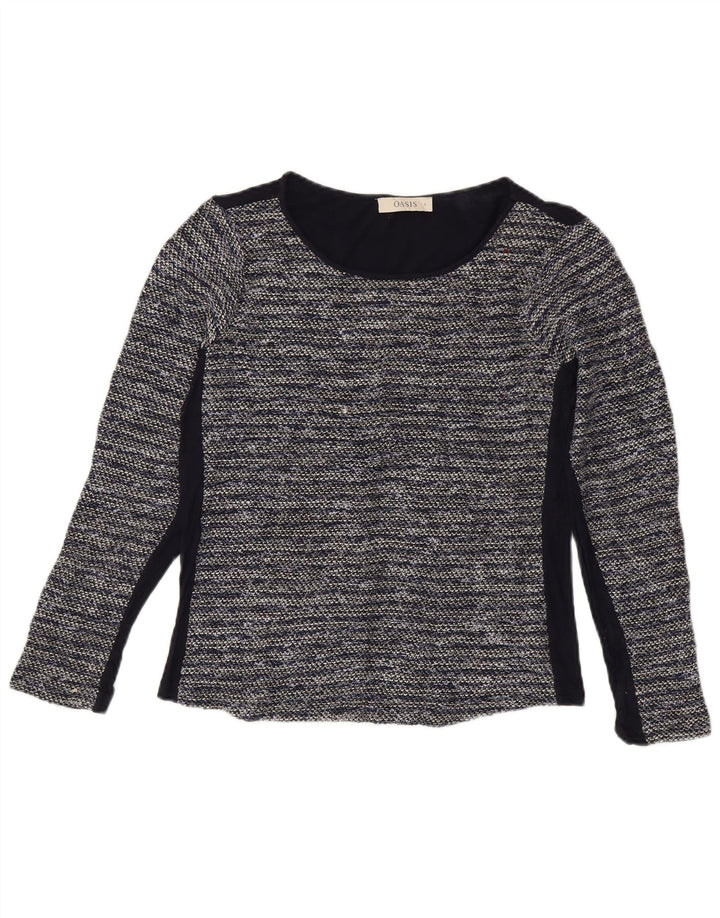 Oasis Damen Top Langarm UK 10 Small Marineblau gestreift Polyester