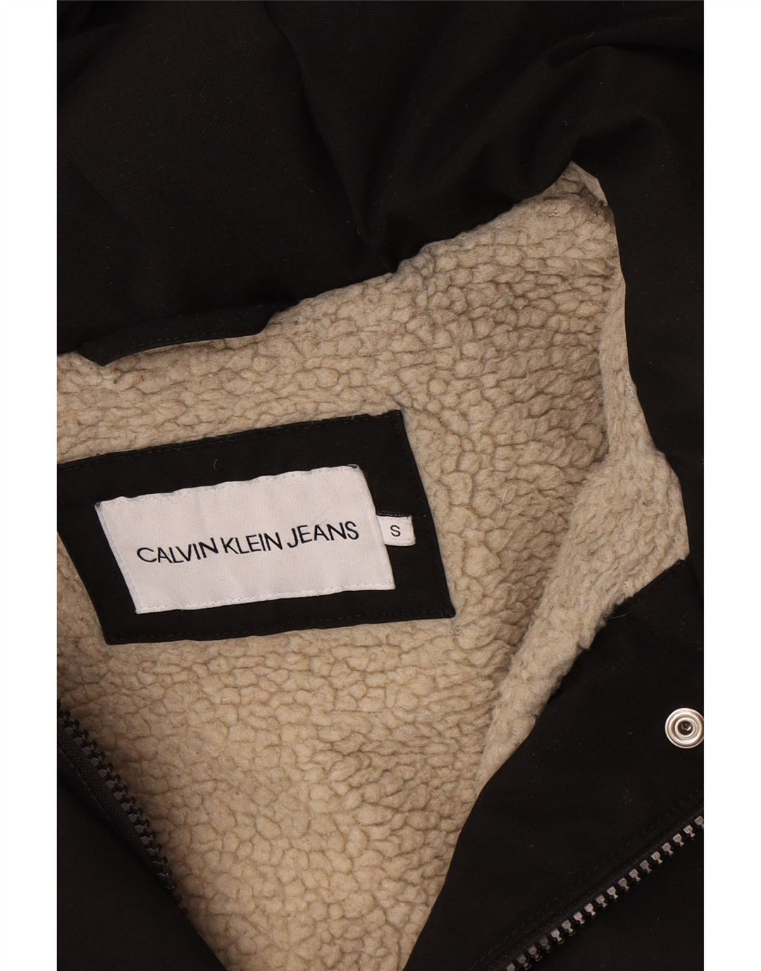 Calvin Klein Jeans Damen Übergroße Sherpa Parka Jacke UK 10 Small Schwarz