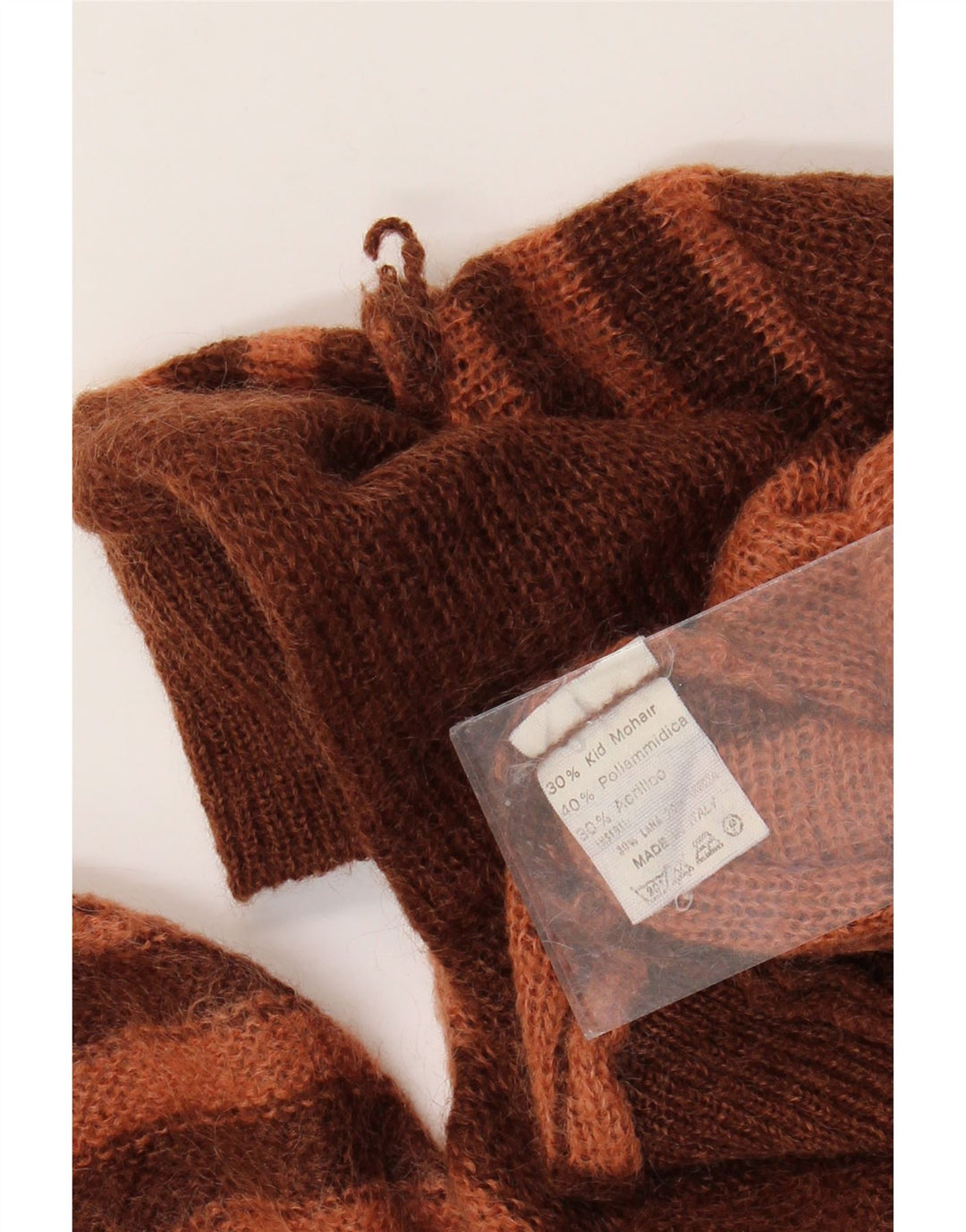 VINTAGE Rollkragenpullover für Damen, Gr. 14, groß, braun gestreift, Mohair