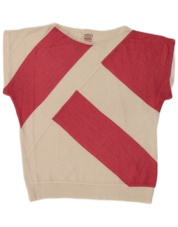 Vintage Damen Pullover mit U-Boot-Ausschnitt, UK 12, mittelweiß gestreift