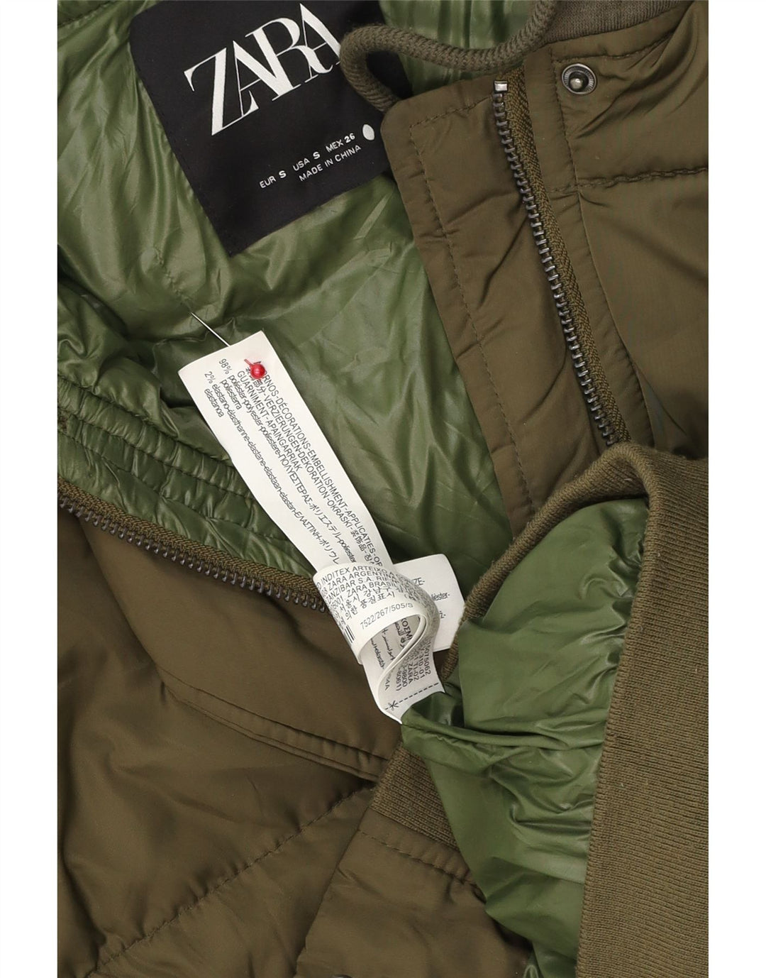 Zara Damen-Kapuzen-Übergröße, wattierte Weste, UK 10, Größe S, Khaki, Polyester
