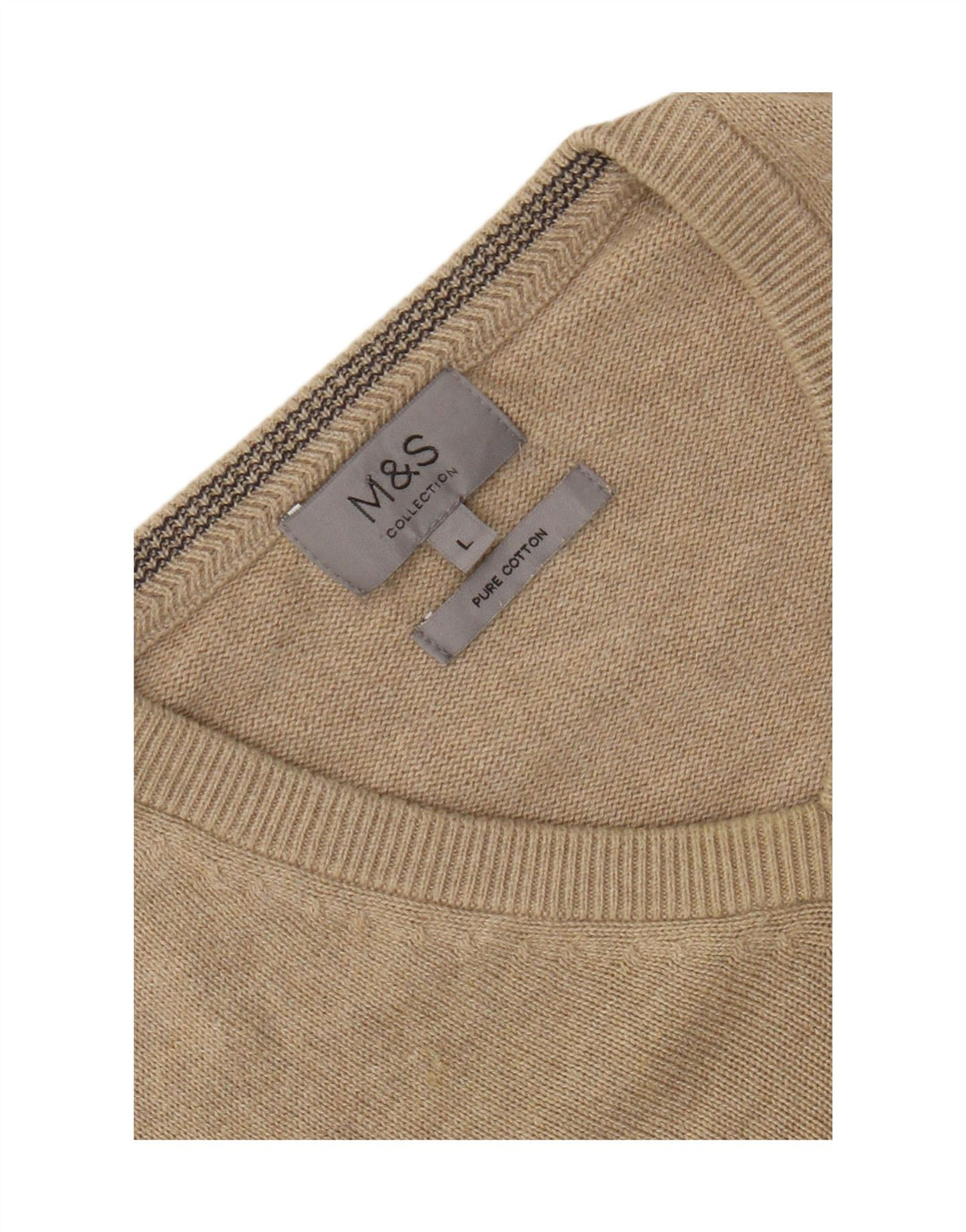 Marks & Spencer Herren-Pullover mit V-Ausschnitt, groß, beige Baumwolle