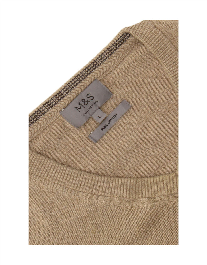 Marks & Spencer Herren-Pullover mit V-Ausschnitt, groß, beige Baumwolle