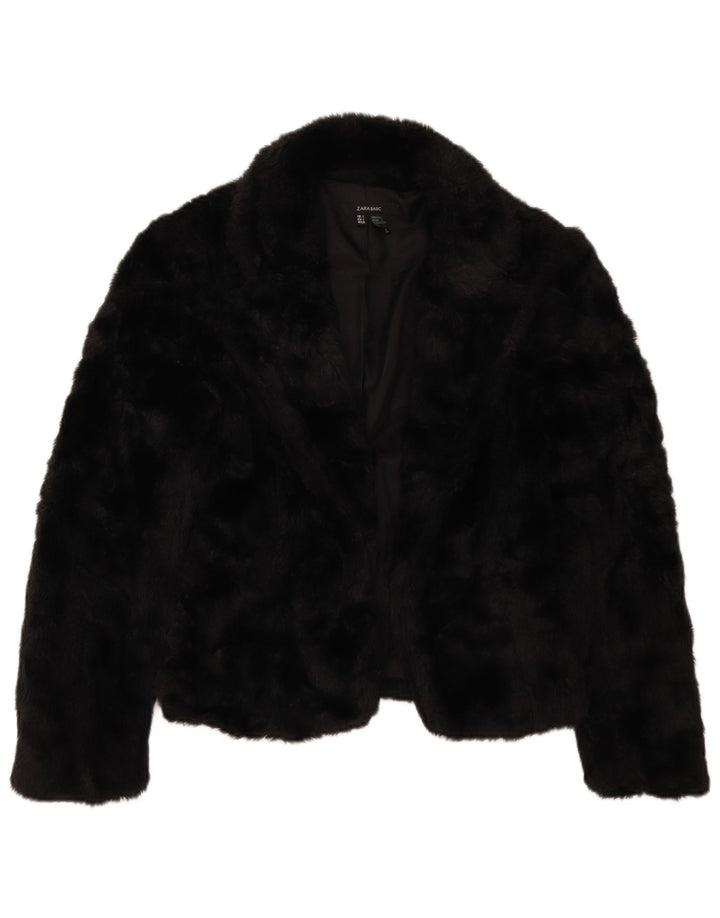 Offene Kunstpelzjacke für Damen von Zara, UK 10, Small, Schwarz, Acryl