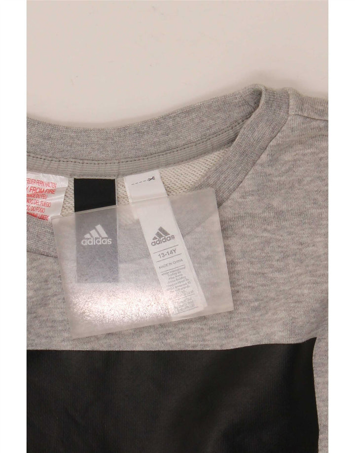 Adidas Jungen Grafik-Sweatshirt-Pullover 13–14 Jahre, graue Baumwolle