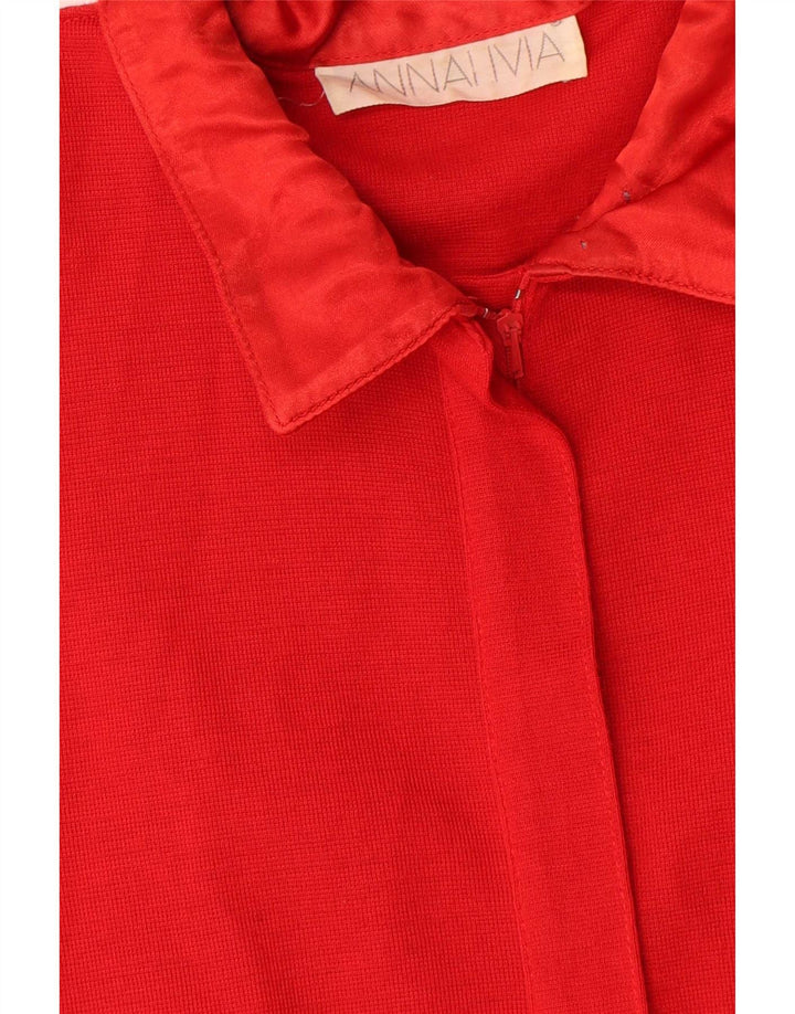 Vintage Damen Langarm-Etuikleid UK 14 Mittelrot