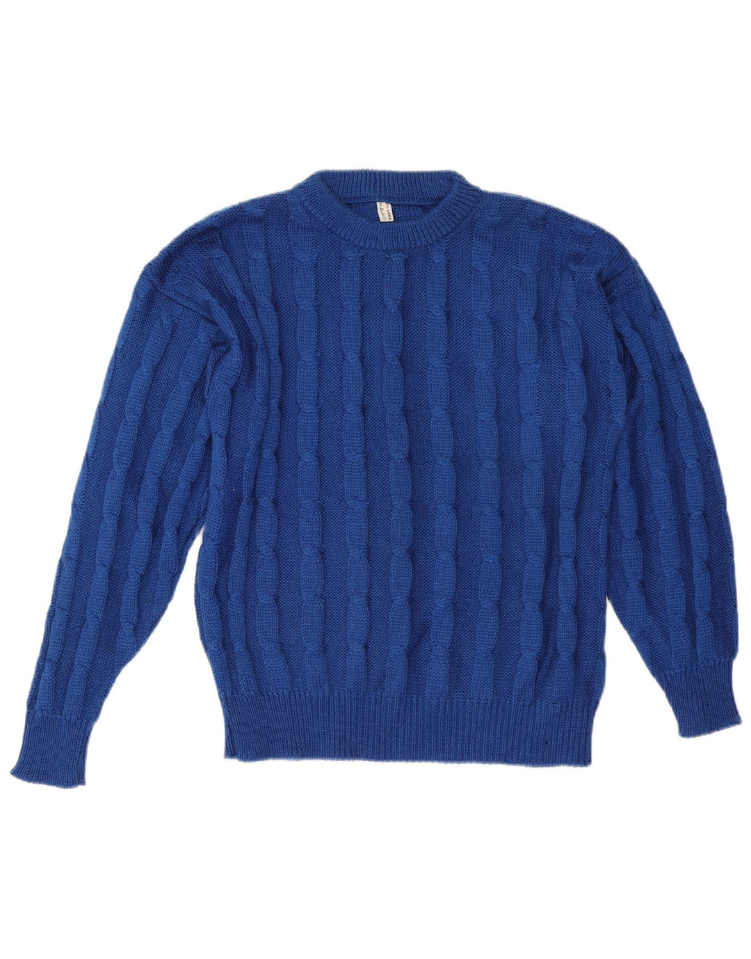 VINTAGE Herren-Pullover mit Rundhalsausschnitt, mittelblaue Wolle