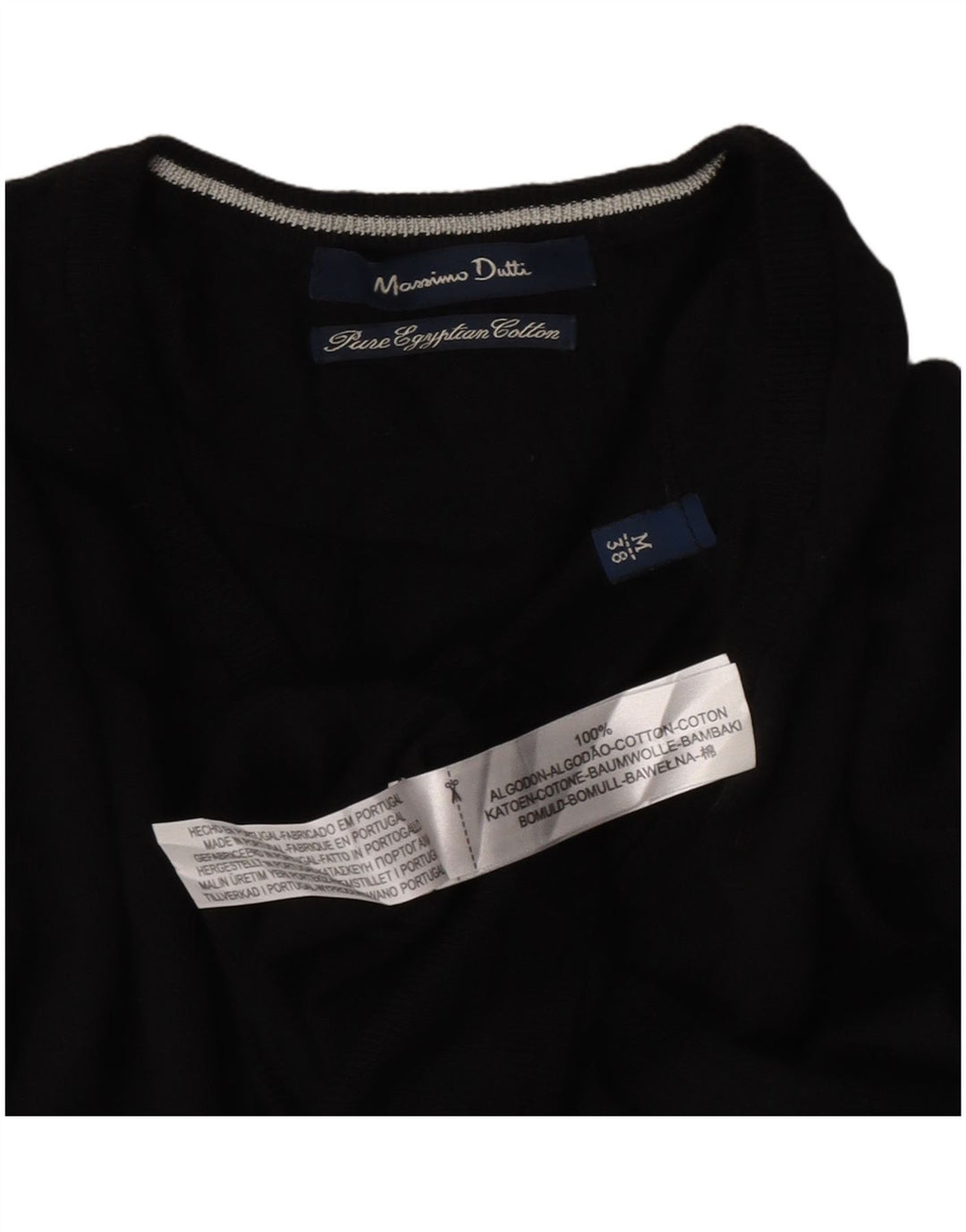 Massimo Dutti Herren-Pullover mit V-Ausschnitt aus mittelschwarzer Baumwolle