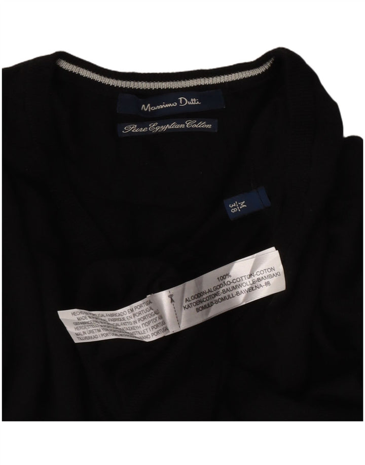 Massimo Dutti Herren-Pullover mit V-Ausschnitt aus mittelschwarzer Baumwolle