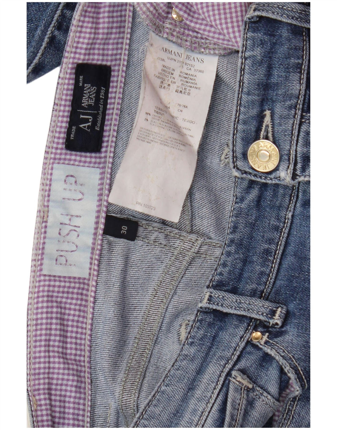 ARMANI Damen Skinny Jeans W30 L30 Blaue Baumwolle