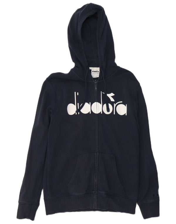 Diadora Mens Graphic Zip Hoodie Sweater Large Navy Blue Cotton
