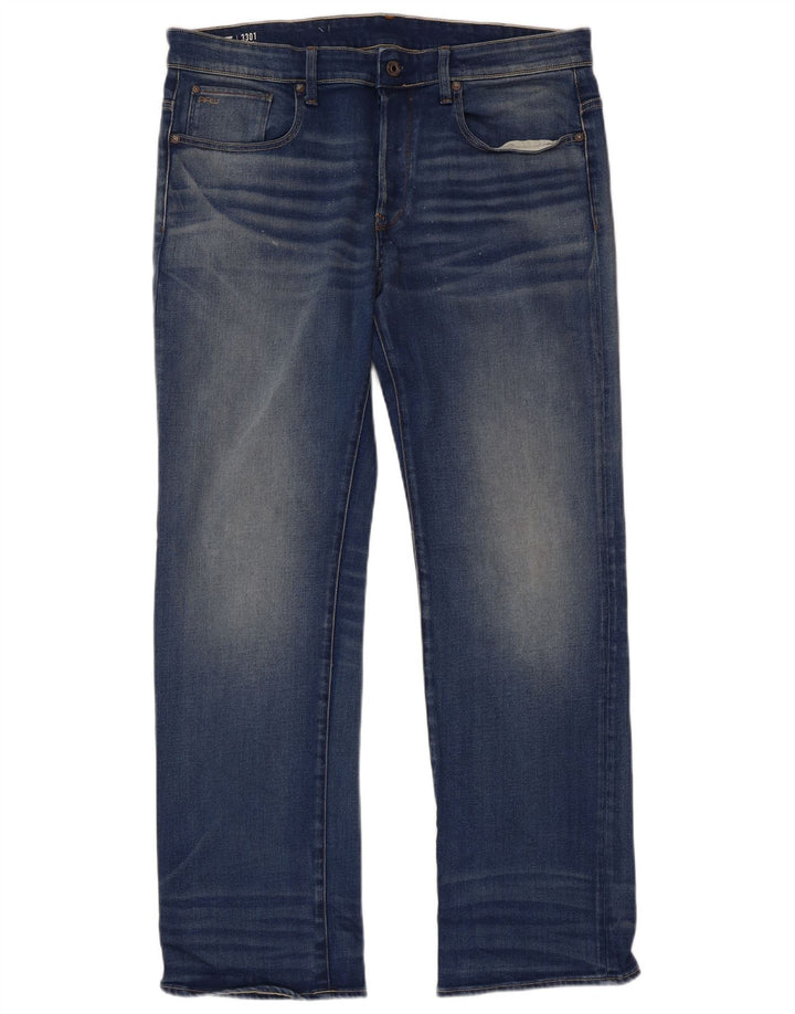 G-STAR Herren 3301 Straight Jeans W35 L32 Blaue Baumwolle