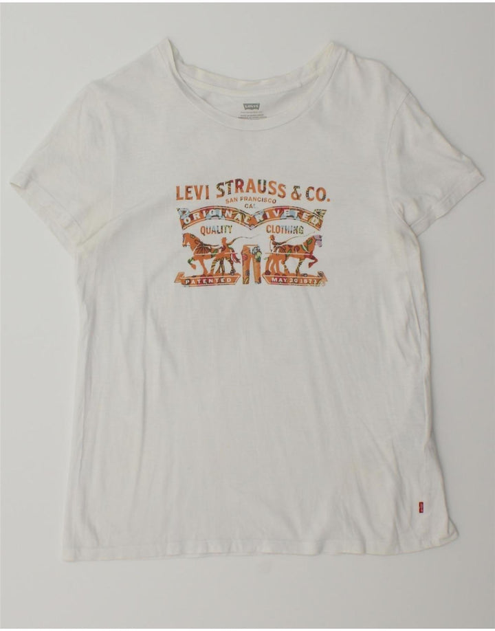 LEVI'S Womens Graphic T-Shirt Top UK 14 Medium White Cotton Vintage Levi's and Second-Hand Levi's from Messina Hembry 