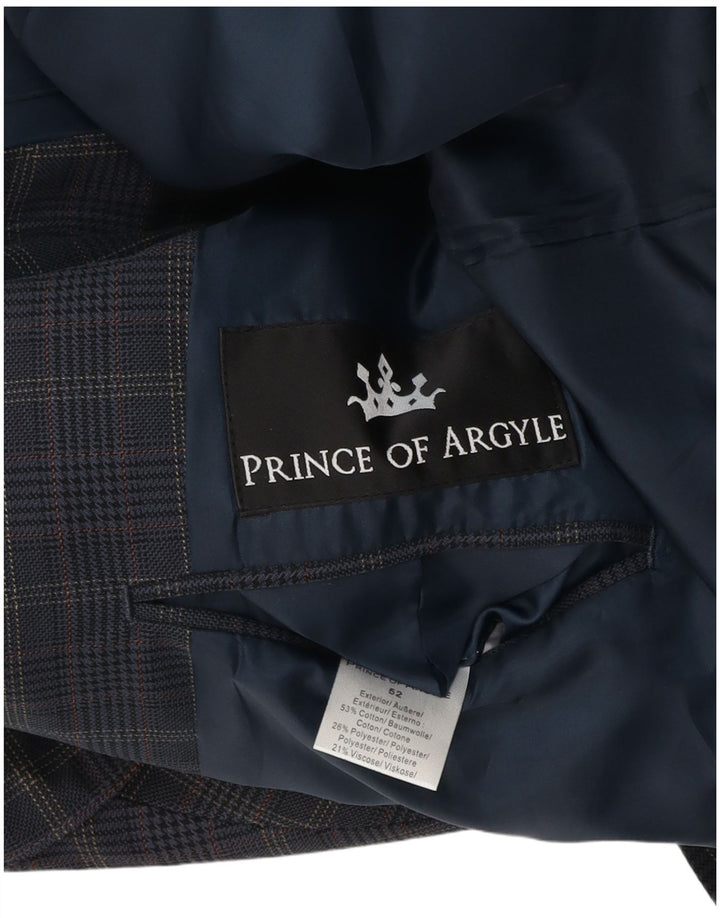 VINTAGE Mens 2 Button Blazer Jacket UK 40 Large Navy Blue Check Cotton