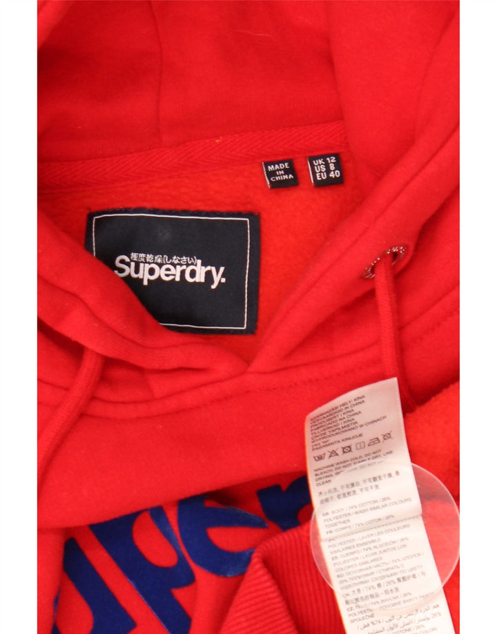 SUPERDRY Damen-Kapuzenpullover mit Grafik, UK 12, mittelrote Baumwolle