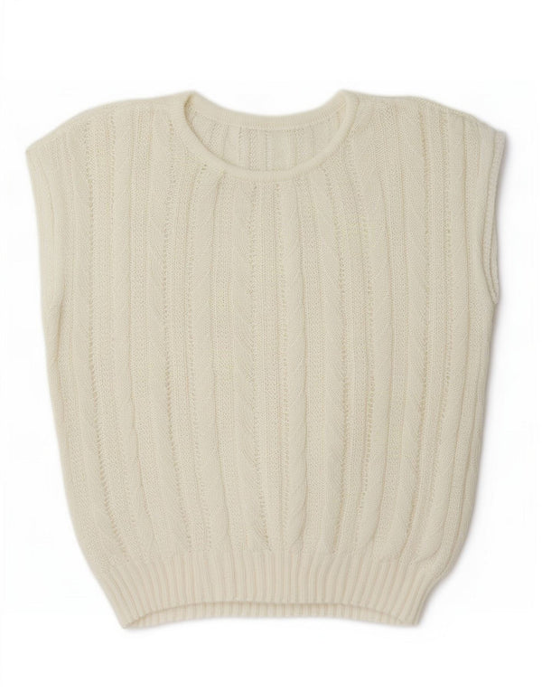 Vintage Damen Weste Tank Top UK 14 Medium Off White