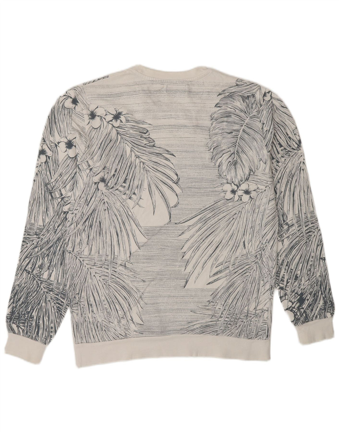 Zara Herren-Sweatshirt-Pullover aus mittelweißer, geblümter Baumwolle