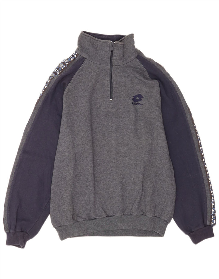 Lotto Herren-Sweatshirt mit grafischem Reißverschluss am Hals, mittelgrau, Farbblock