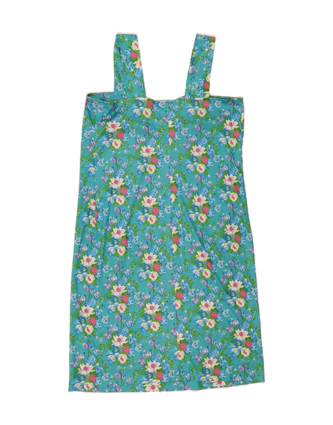 VINTAGE Womens Basic Dress UK 12 Medium Turquoise Floral Vintage Vintage and Second-Hand Vintage from Messina Hembry 
