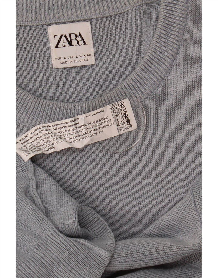 Zara Herren-Pullover mit Rundhalsausschnitt, groß, graue Baumwolle