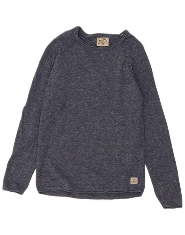 Jack & Jones Herren-Pullover mit U-Boot-Ausschnitt, mittelmarineblau gesprenkelte Baumwolle