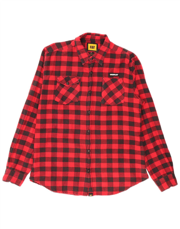 Caterpillar Herren-Flanellhemd XL aus roter Gingham-Baumwolle