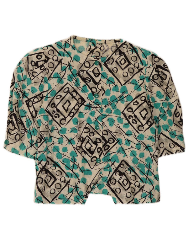Vintage Damen Crop Shirt Bluse UK 12 Medium Mehrfarbig Geometrisch