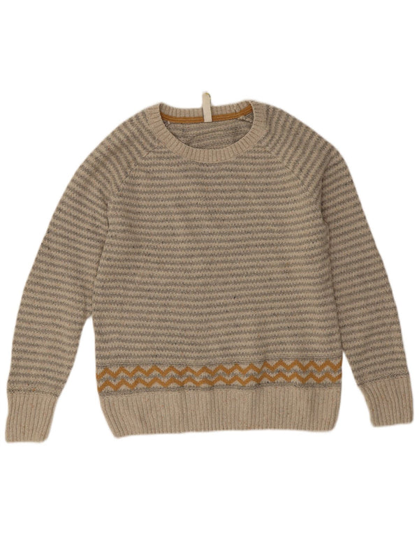 Weird Fish Womens Boat Neck Jumper Sweater UK 12 Medium Grey Striped Cotton