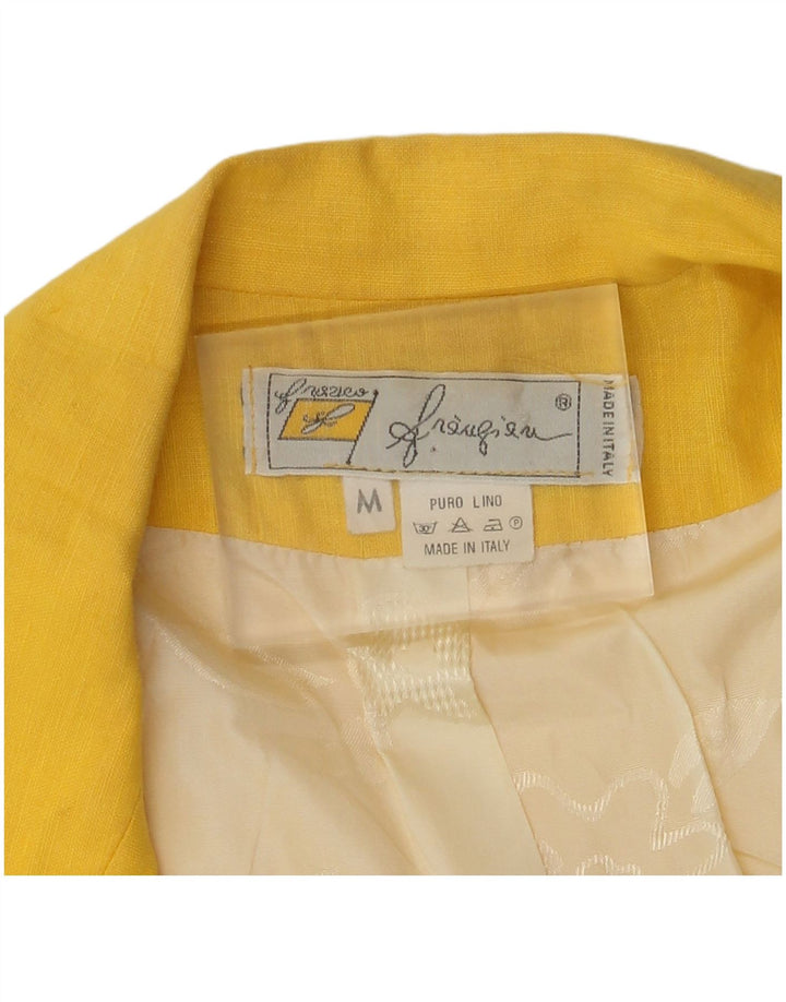 Vintage Damen Kurzärmelige 1-Knopf-Blazerjacke UK 14 Mittelgelb