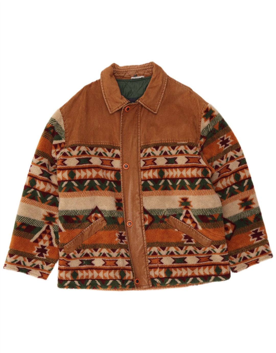 WAMPUM Herren Fleecejacke UK 40 Large Braun Geometrisch