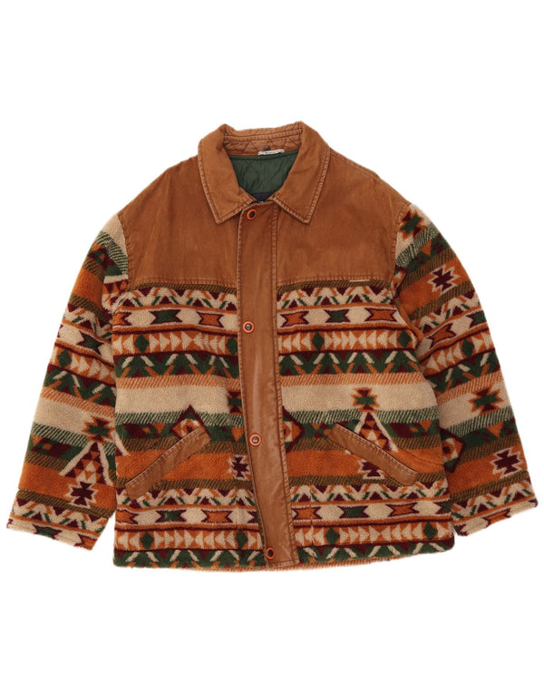 WAMPUM Herren Fleecejacke UK 40 Large Braun Geometrisch