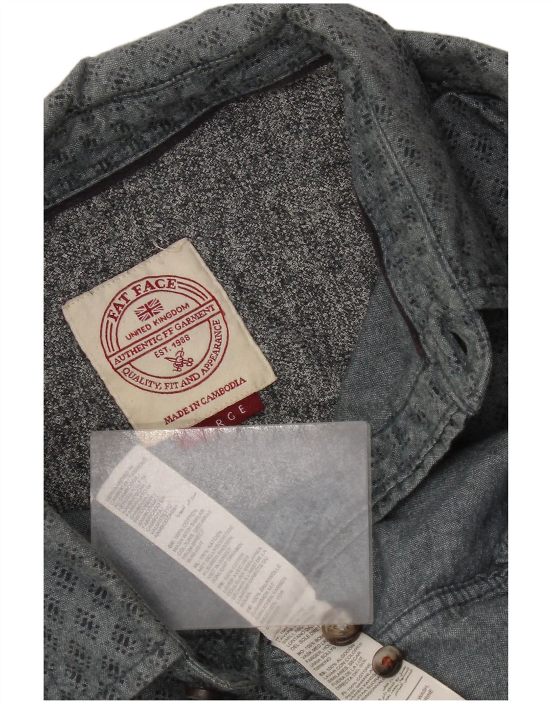 Fat Face Herrenhemd, groß, grau, geometrisch, Baumwolle