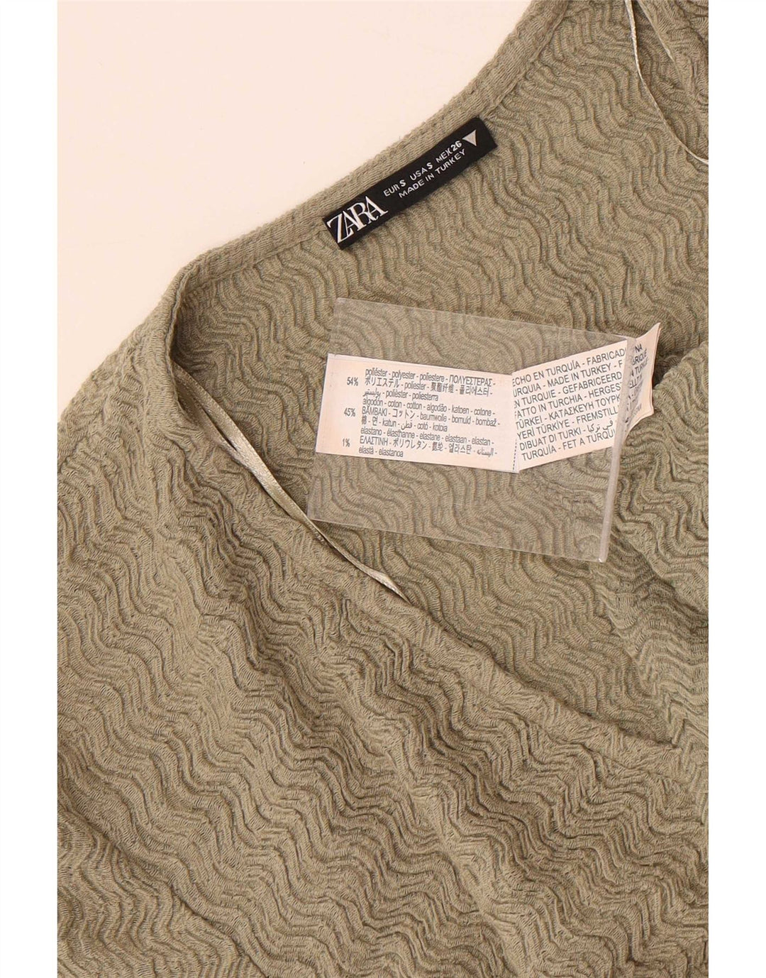 Zara Damen Kurzarm-Crop-Top UK 8 Small Khaki Polyester
