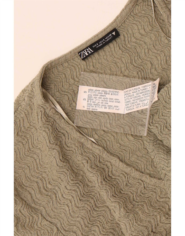 Zara Damen Kurzarm-Crop-Top UK 8 Small Khaki Polyester