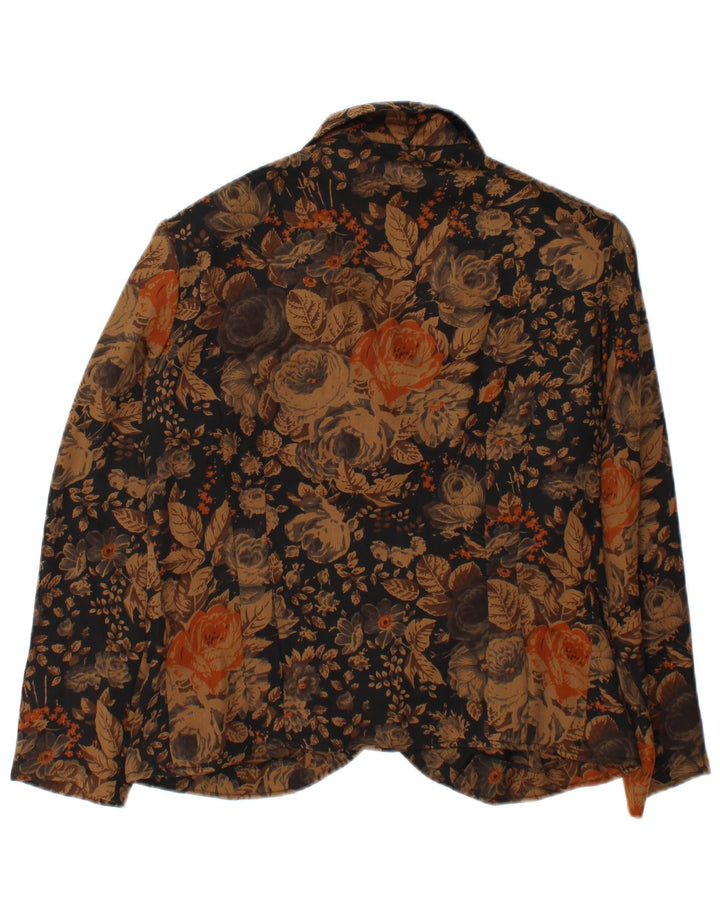 Vintage Damen 3-Knopf-Blazerjacke UK 38 Mittelbraun geblümt