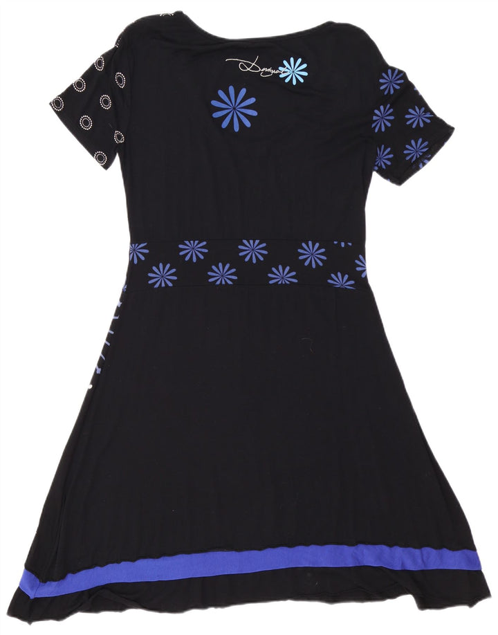 DESIGUAL Damen A-Linien-Kleid UK 18 XL Schwarz geblümte Viskose