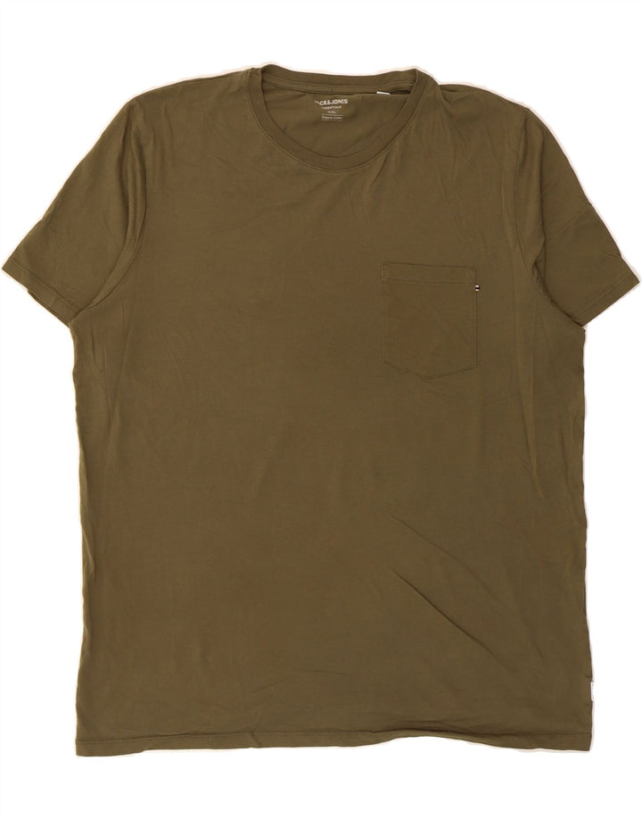 JACK & JONES Mens T-Shirt Top 2XL Khaki Cotton Vintage Jack & Jones and Second-Hand Jack & Jones from Messina Hembry 