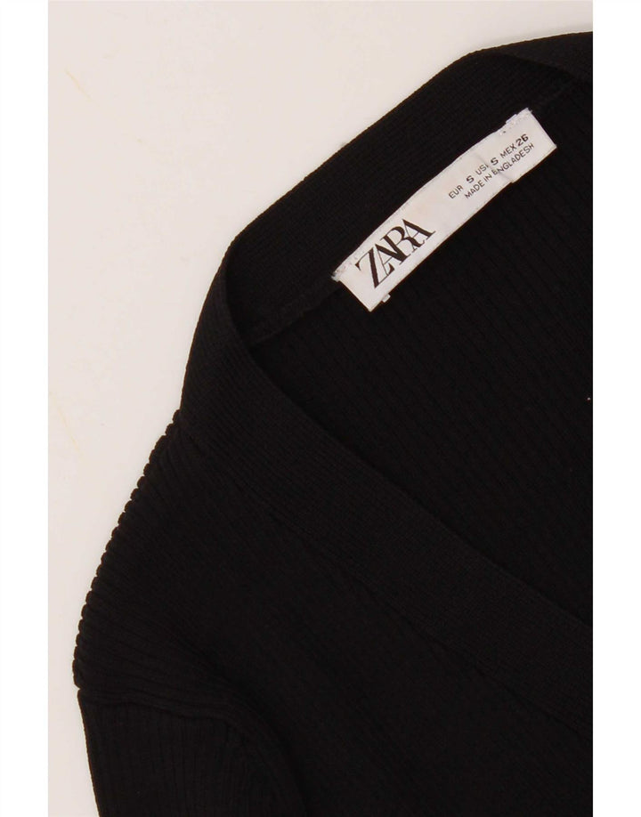 Zara Damen Crop Cardigan Pullover UK 8 Small Schwarz