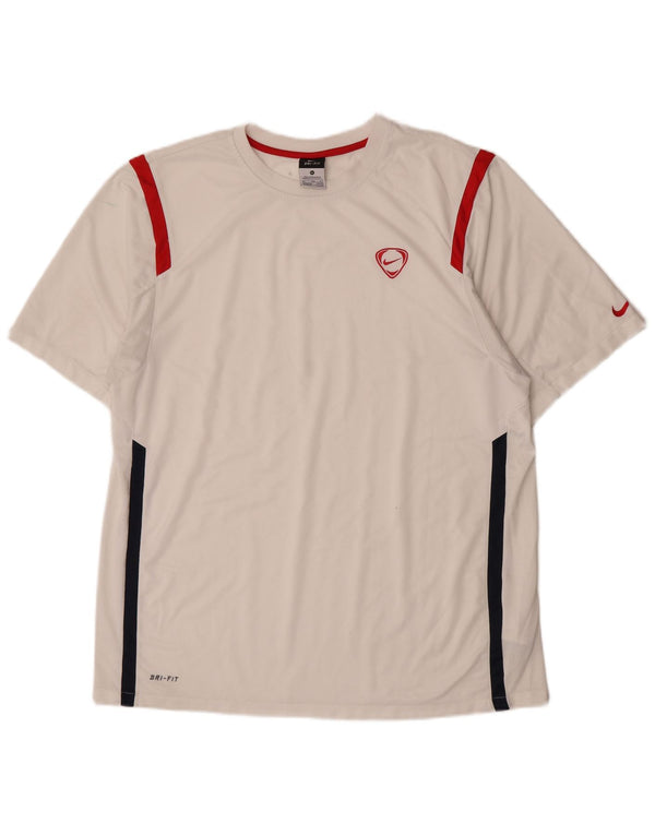 Nike Herren Dri Fit T-Shirt Top UK 46/48 XL weiß gestreift Polyester