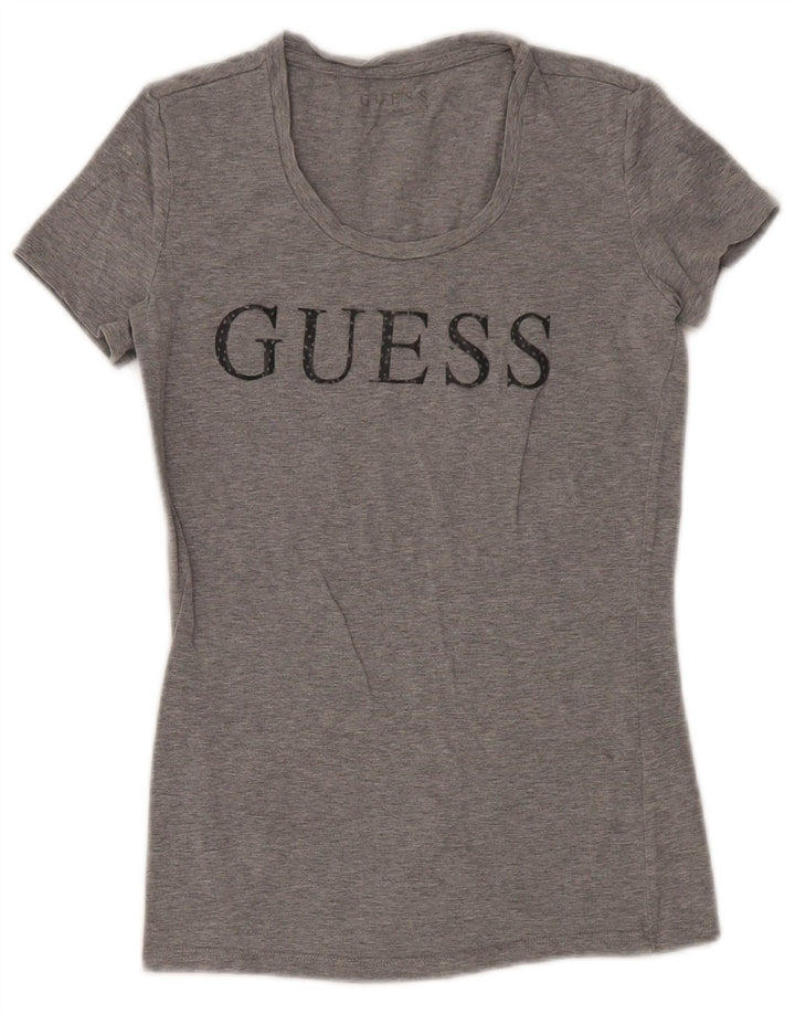 Guess Grafik-T-Shirt-Oberteil für Damen, Größe S, Grau