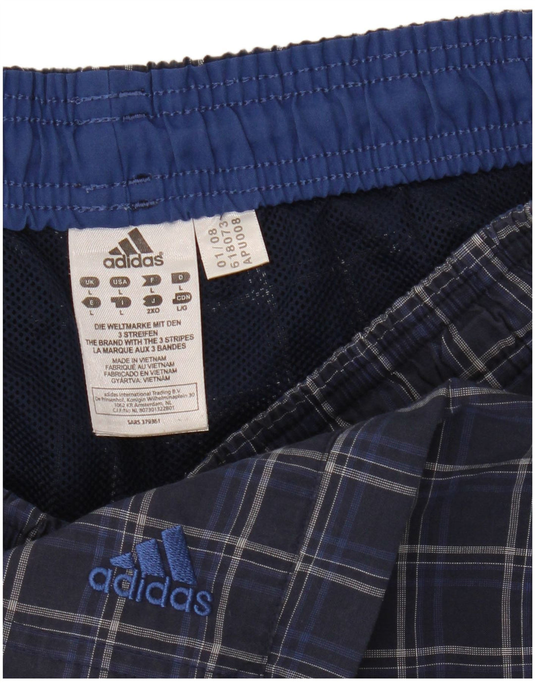 Adidas Herren-Badeshorts, groß, blau kariert, Polyester
