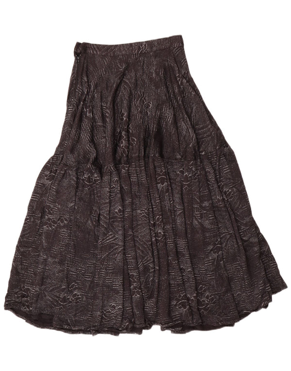 Vintage Damen High Waist Flared Rock Medium W24 Schwarz geblümte Baumwolle