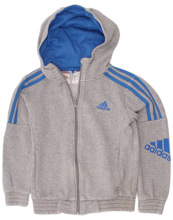 Adidas Jungen Kapuzenpullover mit grafischem Reißverschluss, 7–8 Jahre, grau gefleckte Baumwolle