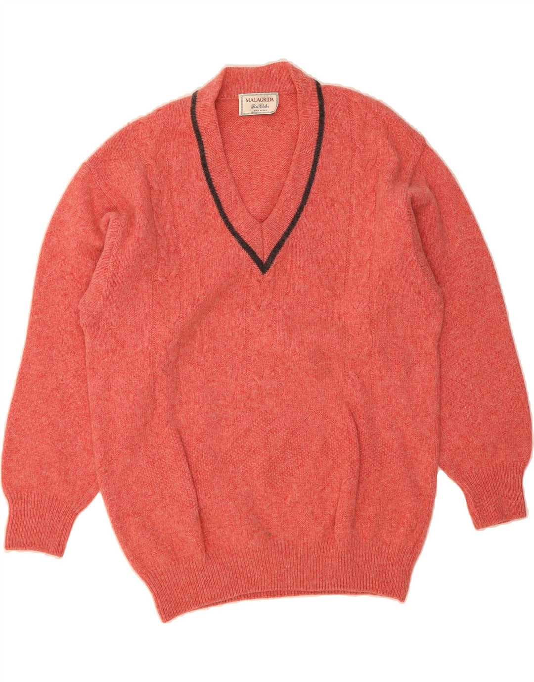 MALAGRIDA Mens V-Neck Jumper Sweater Large Red Wool Vintage Malagrida and Second-Hand Malagrida from Messina Hembry 