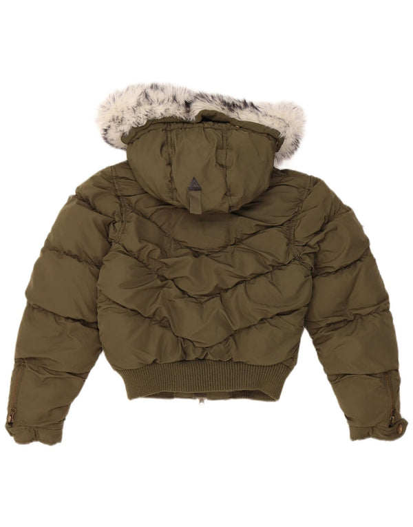 Lee Mädchen Crop Hooded Wattierte Jacke 7–8 Jahre XS Khaki Polyester