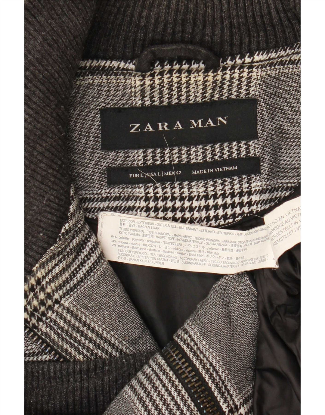 Zara Herren Bomberjacke UK 40 Großes graues Hahnentritt-Polyester