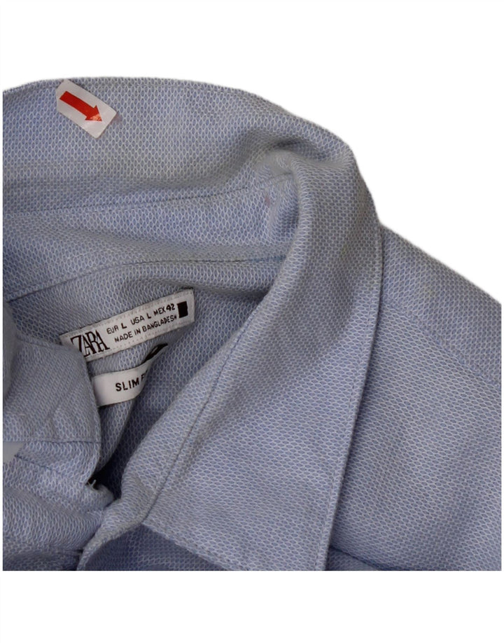ZARA Herren-Slim-Fit-Hemd, groß, aus blauer Baumwolle